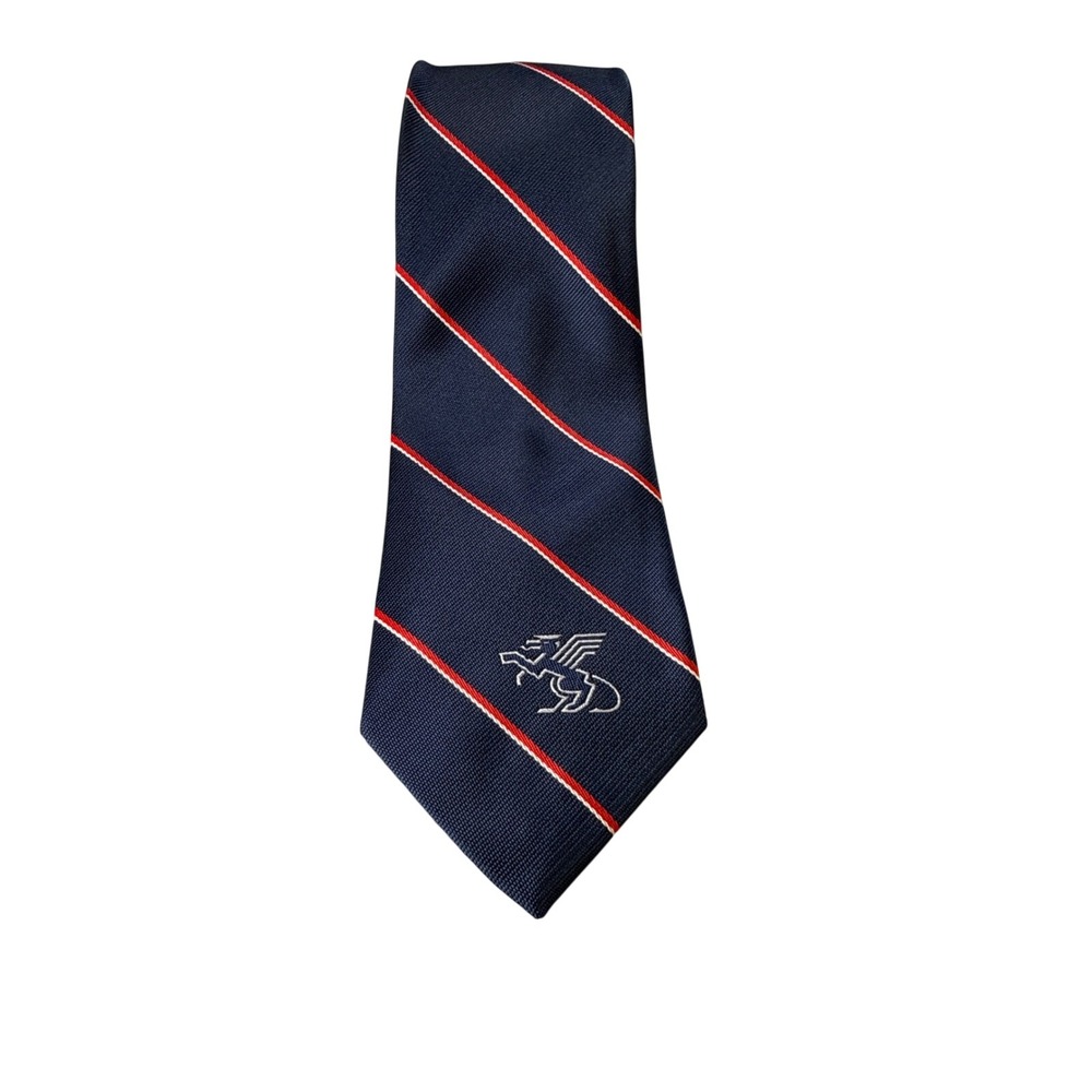 Vintage McDonnell Douglas Mens Tie Navy Blue Red White Stripe Gryphon Logo Tie